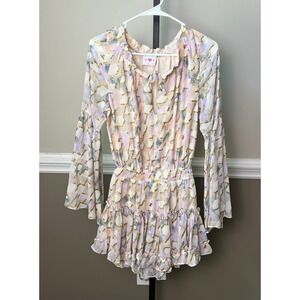 Buddy Love Women's Zozo Tiered Bell Sleeve Pink Gold Lightweight Dress XS EUC